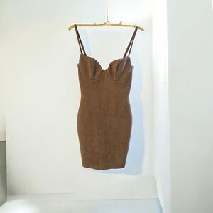 Like New Windsor Bodycon Dress Light Brown Suede Like with Built in Cups Size S